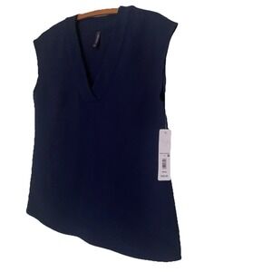 MASSINI Navy Blue Lace Inserts Sleeveless V-Neck Top Sz S